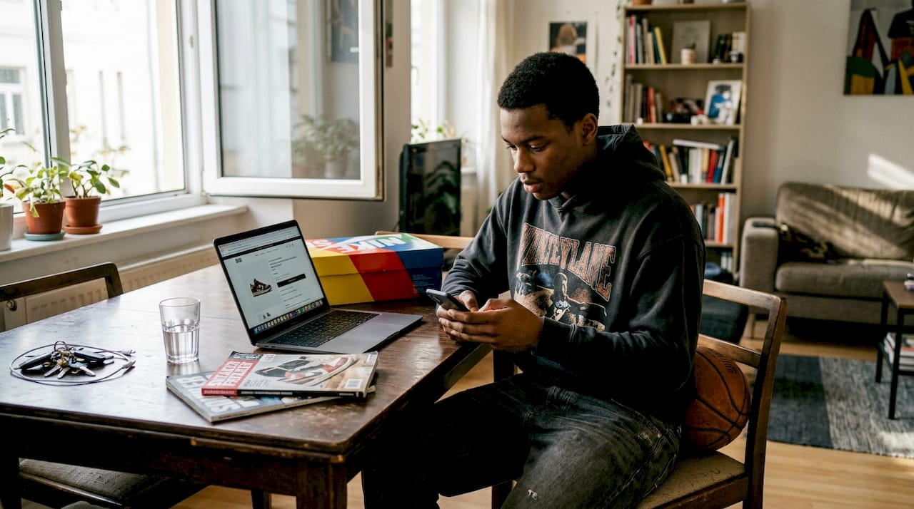 Sneakerhead entering online raffle at home